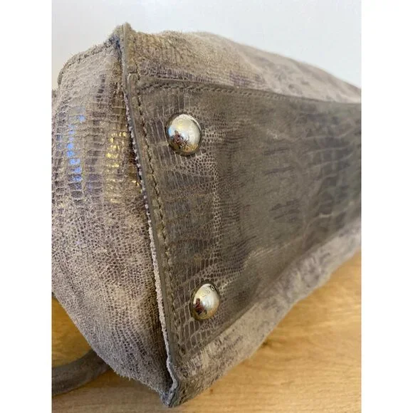 Michael Kors Distressed Gray Leather Satchel Bag W/ Chain Strap & Lock Accent - Picture 6 of 8